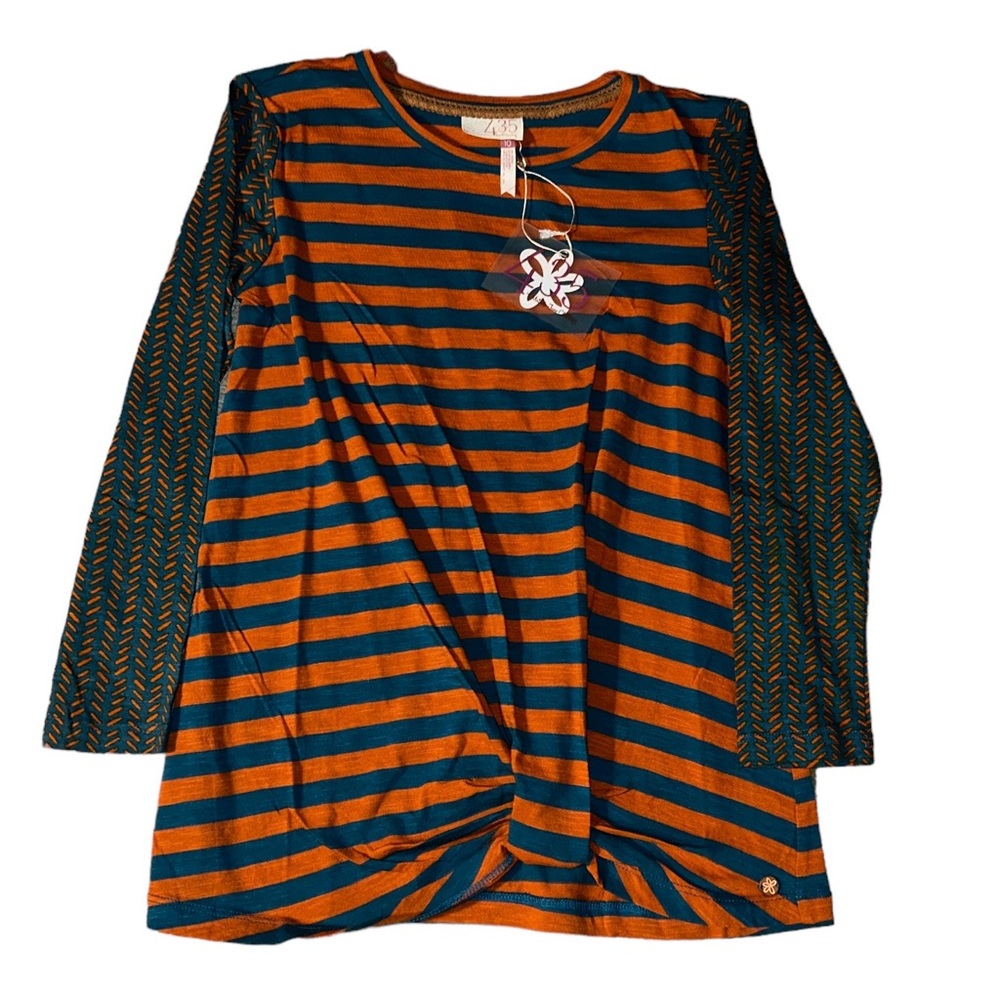 NWT Matilda Jane Blue/Rust Stripe Pep Rally Knit Long Sleeve Tunic Size 10 Comfy